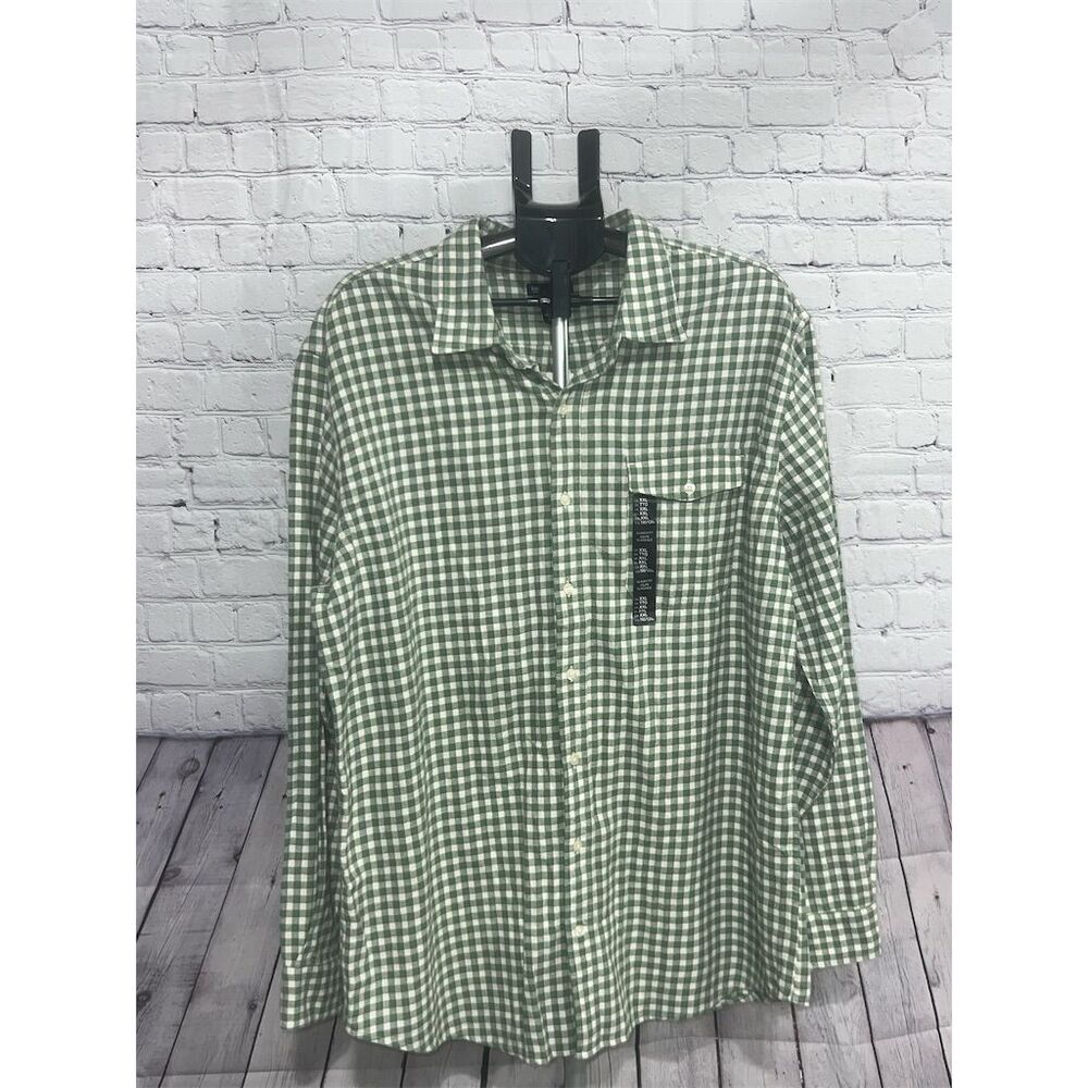 GAP Men's Classic Fit Green Plaid Button-Down Shirt XXL Long Sleeve
